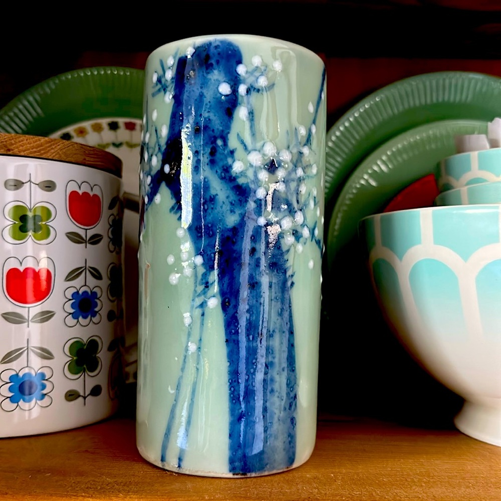 Vintage Japanese 1940’s Tall Celadon Porcelain Vase